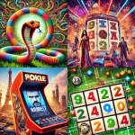 Here's the image showcasing a variety of online games ideal for study breaks, including representations of games like slither.io, Wordle, online pokies, and 2048.