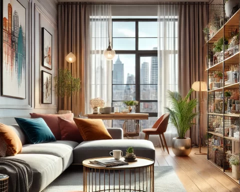 Here's the image illustrating a stylish, modern living room in an apartment. This setting shows a comfortable living space that could benefit from renters