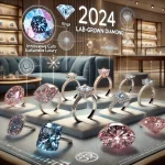 Here's the image representing the 2024 trends in lab-grown diamond jewelry.