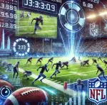 Here is the digital illustration of an NFL game intertwined with modern betting technology.