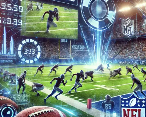 Here is the digital illustration of an NFL game intertwined with modern betting technology.