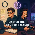 Graphic of College Students one studying the other playing video game.