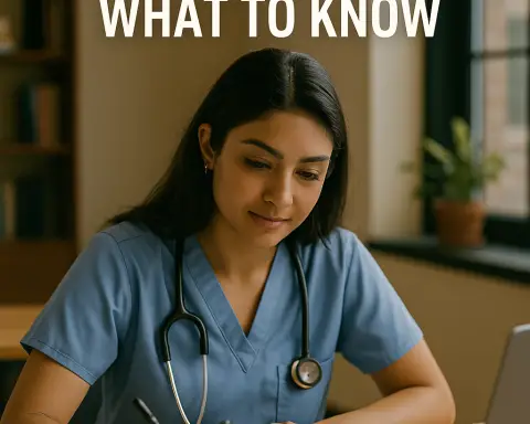 female med student wearing scrubs holding a pencil in her hand